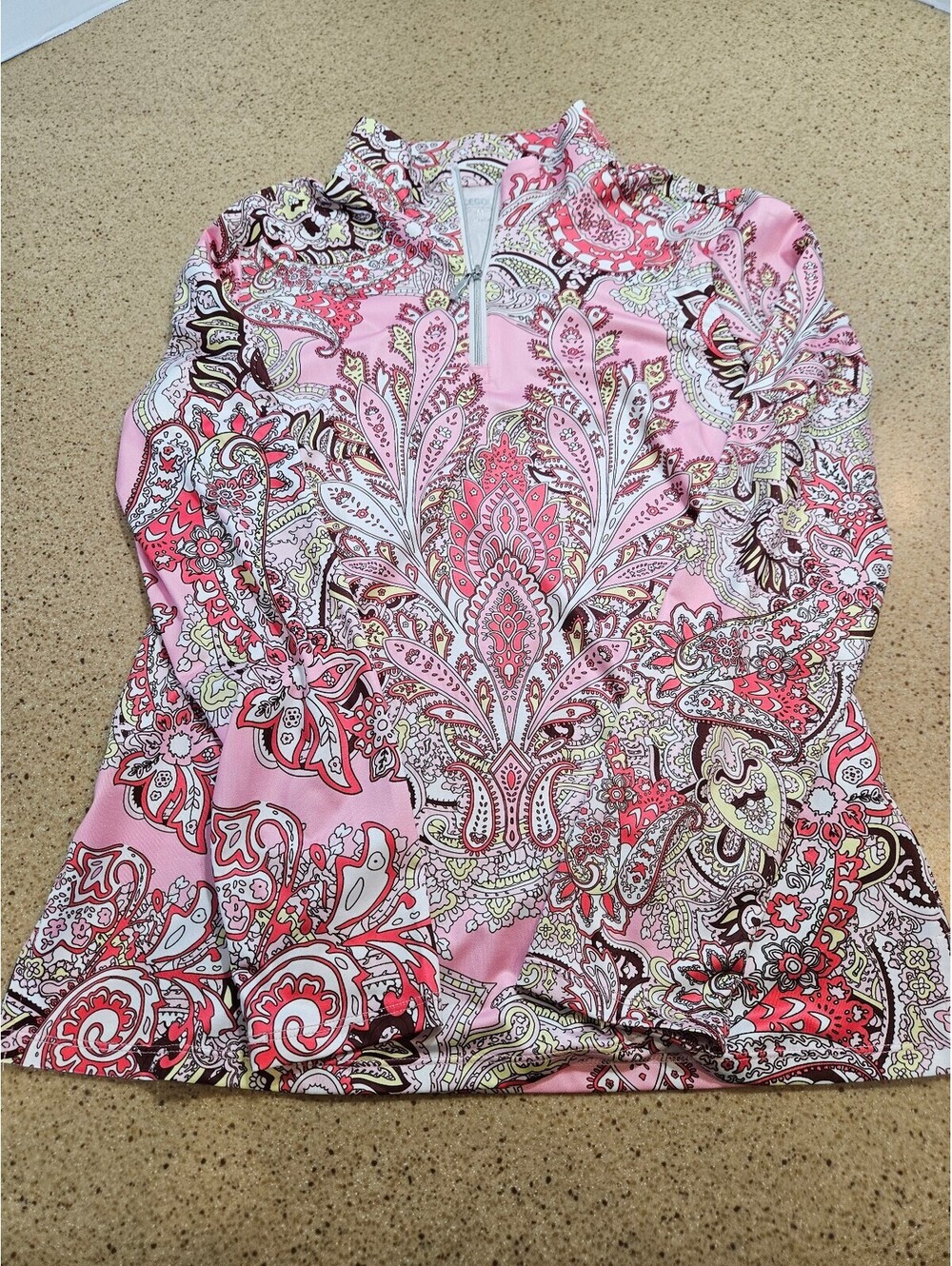 Acegolf pink paisley sleeveless quarter zip top